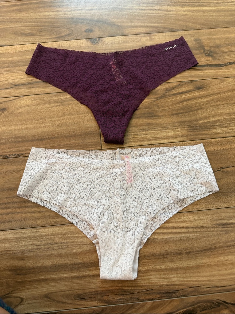 Victoria's Secret PINK Lace Panty - Plum & white